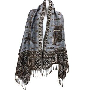 Reversible Women Paris Eiffel Tower City Tour Pashmina Shawl Wrap Scarf Gray